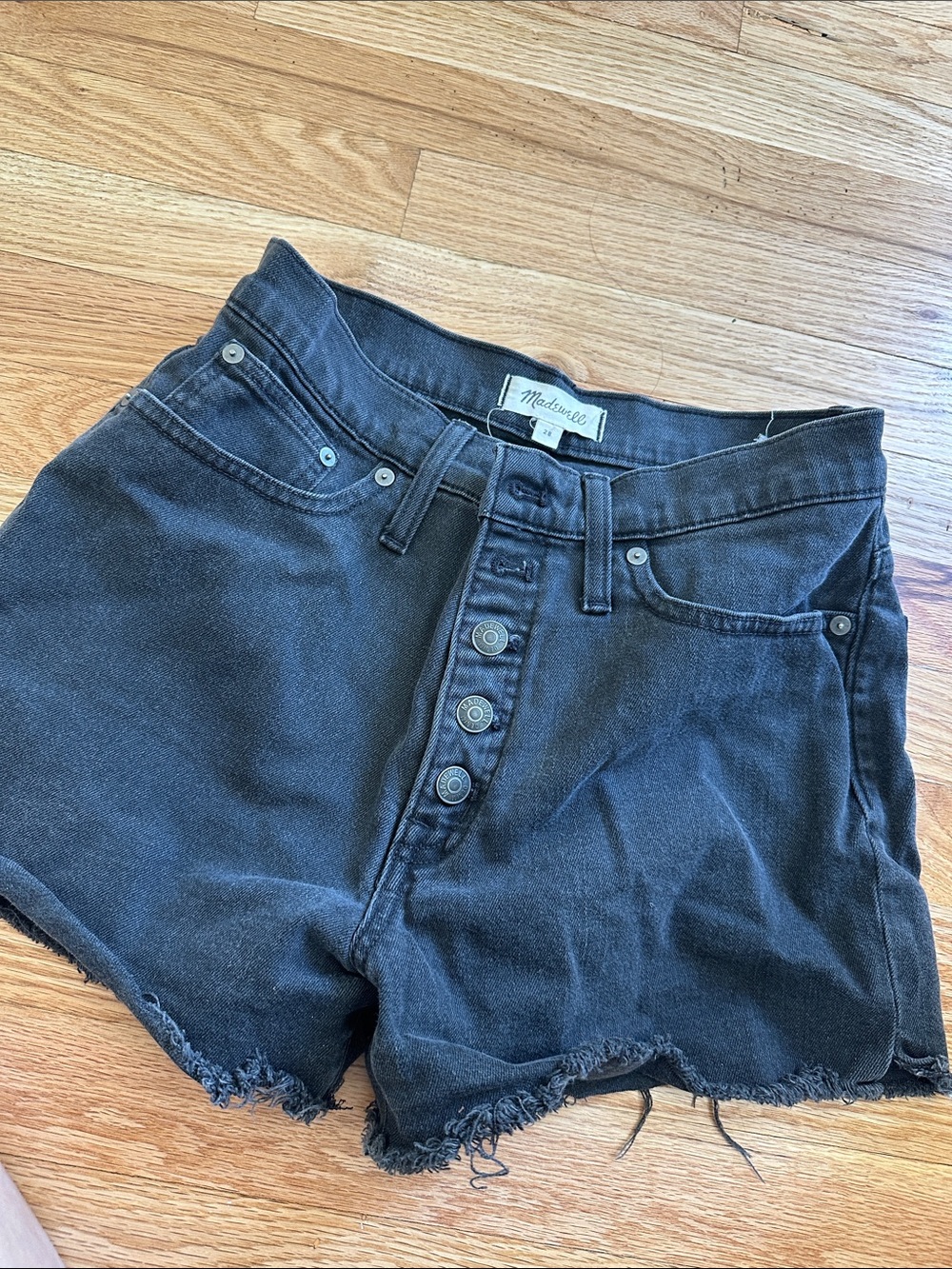 Madewell Black Frayed High-Rise Button-Fly Denim Shorts
